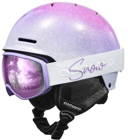 Odoland Kinder Skihelm und Skibrille Set, Snowboardhelm für Jungen und Mädchen, Verstellbar Schneehelm mit Robuste PC-Schale und EPS-Schaum zum Skifahren