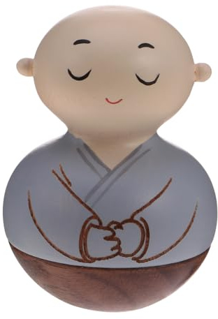 BESPORTBLE Holz Mönch Figuren Kinder Baby Spielzeug Zuhause Büro Desktop Dekoration Weihnachten Festival Geburtstag Geschenk Grau Augen Geschlossen