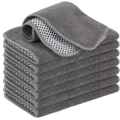 VIVOTE Microfaser Spültücher Spüllappen waschbar Geschirrtücher Mit Poly-Mesh-Scheuerseite Abwaschtücher Küch Teigreinigungstuch Netztuch,8Pack,20cmx20cm (Grau)