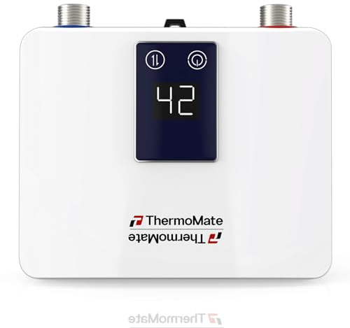 ThermoMate Mini Durchlauferhitzer elektrisch, On Demand Sofort-Warmwasserbereiter für den Handwaschbecken, selbstmodulierend, energiesparend, platzsparend (mit Stecker, 3,5kW)，230V
