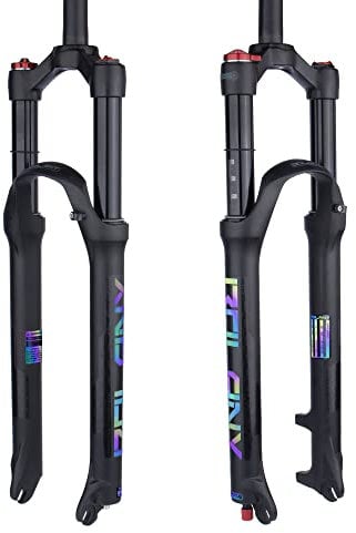 BOLANY 26/27.5/29 Mountainbike Luftfedergabel Stoßdämpfer Rebound-Einstellung 1 1/8 Gerade Gabelschaft QR 9mm Federweg 100mm Manuelle/Fernbedienungssperre Passend für Mountain/Rennrad
