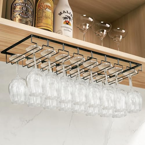 MXTIMWAN 4 Reihige Weinglashalter Gläserhalter aus Metall, Hängender Weinglashalter, 2 Stück Weinglashalter Halter Unter Dem Schrank, Gläserhalterung für Weingläser Stielgläser