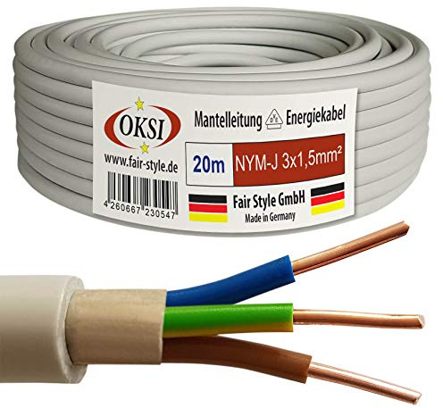 OKSI 20m NYM-J 3x1,5 mm² Mantelleitung Feuchtraumkabel Elektrokabel Kupfer Made in Germany
