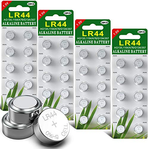 GutAkaLi 40er Pack LR44 Knopfzelle - 1.5V - Alkaline Batterie LR44 Ohne Quecksilber - (AG13 L1154F V13GA SR44 LR44H A76 LR754 357 303 Knopfzelle)
