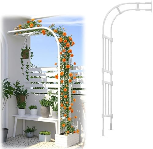 Rankhilfe Halbbogen Rosenbogen Gartenbogen Für Kletterpflanzen Aus Metall Torbogen Rankhilfe Breite 60/90/180/200/300/350/400cm Halber Bogen Rosen Spalier Rankbogen(White,180x240x45cm)