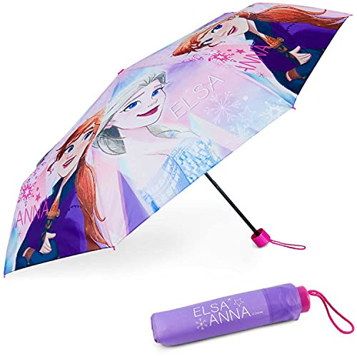 BONNYCO Regenschirm Kinder Frozen, Sturmfest und Faltbar mit Reisehülle | Regenschirm mit Verstärkter Struktur. Klappschirm für Rucksack. Klein Taschenschirm Kinder, Geschenke für Mädchen, Jungen