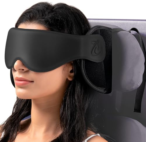 Bonairest Reisekissen, Flugzeug-Nackenkissen mit 3D-Schlafmaske, abgerundete Kopfstütze 360° Kopfpolster für Langstreckenflüge, Anti-Nick-Kopfschutz, unverzichtbar für Auto- und Roadtrips, Schwarz