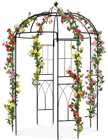 SCENDOR GARDEN Runder Metall Gartenpavillon 271 x 207 x 207 cm, Rankgitter für Kletterpflanzen, Rosenbogen mit 31cm Erdspießen, Vintage Pergola für Garten, Balkon, Blumenbogen für Rosen, Efeu, Jasmin