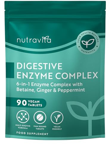 Nutravita Verdauungsenzyme Komplex - 90 vegane Tabletten - 3-Monats-Vorrat | Mit Amylase, Laktase, Lipase, Bromelain, Ingwer und Pfefferminze - Digestive Enzyme für die Darmgesundheit