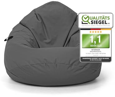 Nadimaideal Sitzsack Tropfenform Kastanie | Bodenkissen für Kinder & Erwachsene | Indoor & Outdoor | Gaming Sitzsack - Sitzkissen - Beanbag | Füllung EPS Perlen (Anthrazit, XXL-Durchmesser 88 cm)