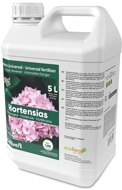 CULTIVERS Organischer flüssiger Hortensiendünger 5 L. Erhöht die Blüte und intensiviert die Farbe. Gesunde und Starke Pflanzen. 100% natürlicher Dünger