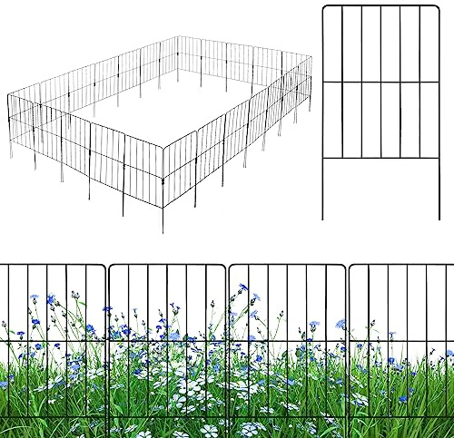 GOPLUS 25 Stück Gartenzaun Metall, 60 cm hoch Steckzaun Komplettset, dekorativer Metallzaun, Teichzaun Beetzaun Gitterzaun Garten Zaun für Hunde, Tierbarriere & Gartenbeet, 33 x 60 cm