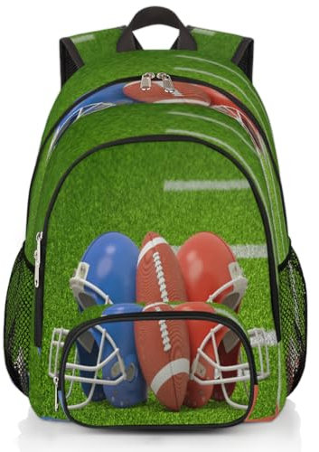 American Football und Helm-Rucksack, großes Fassungsvermögen, Schulrucksack, Fußball-Rucksack, Wandern, Reisen, lässiger Laptop-Tagesrucksack für Kinder, Jungen, Mädchen, Männer, Frauen, farbig, XXL
