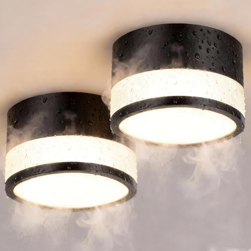 ZIZZLER IP44 Wasserdichte Deckenleuchte Aufputz Schwarz für Bad Küchen, 2er LED Aufbauspots Warmweiß 3000K für Wohnzimmer Flur, 12W 1100LM Aufbaustrahler Deckenspot 230V Feuchtraum, Rund Ø100mm*63mm