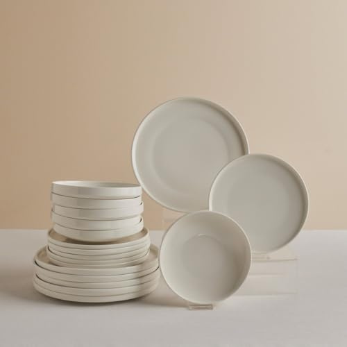 KARACA Stream Bone Felix XL Tafelservice 18 teilig für 6 Personen, Edles Geschirrset aus Fine Bone Porzellan, Weißes Speiseservice mit Speisetellern und Desserttellern, Mikrowellengeeignet