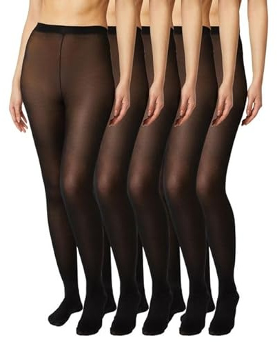 FM London Damen (5er-pack) Strumpfhose Für Tights, Schwarz, XL EU