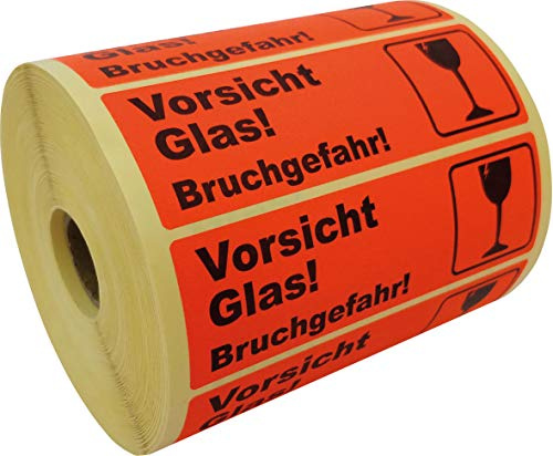 PROLAC – 1000x „VORSICHT GLAS“ Warnhinweis Aufkleber (Warnaufkleber) für zerbrechliche Warensendungen | Sticker selbstklebend | Warnetiketten Bruchgefahr | Etiketten Rot