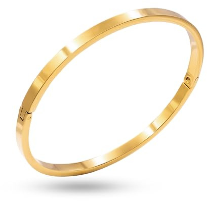 AVERELLE® Damen Armreif 18k vergoldet – Goldener 316L Edelstahl Armband, 3 mm filigran, 63 mm Innendurchmesser, wasserfest, hypoallergen, Geschenk für Frau, Freundin