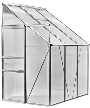 DEMA Alu Anlehn-Gewächshaus Antwerpen - Treibhaus zum Anlehnen, Wetterfest, Stabil, Platzsparend für Garten, Terrasse, Pflanzenanzucht, Gemüse, Kräuter