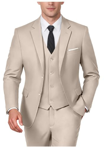Hipfun Herren 3-teiliges Anzug-Set, schmale Passform, Blazer mit zwei Knöpfen, einfarbig, Anzugjacke, Weste, Hose, Smoking-Set für Hochzeit, Abschlussball