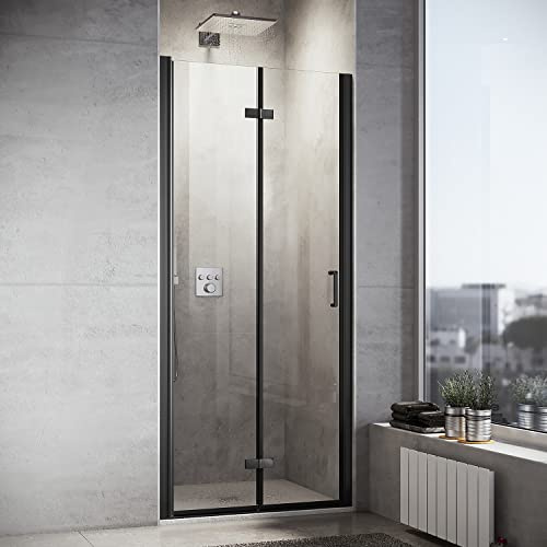 SONNI Duschtür 90x195 cm Schwarz Duschkabine Falttür 6mm ESG Sicherheitsglas Nano Beschichtung Dusche Faltbar Duschtrennwand Duschabtrennung
