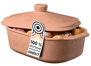 myromy® Brot-Frische-Topf – moderner Brottopf & Brotkasten aus Keramik Natur-Ton - atmungsaktiv & gegen Schimmel - Brotkorb & Brotbehälter auch für Gemüse & zur Aufbewahrung – Handmade in Germany