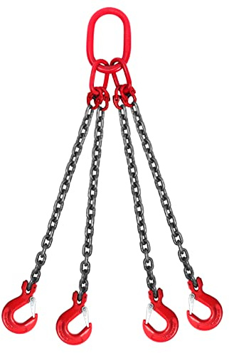 BriSunshine G80 Kettengehänge Schwerlast Manganstahl Anschlagkette 4 Strang Krankette zum Heben,mit 6.4T Tragfähigkeit (8mmx1.45m)