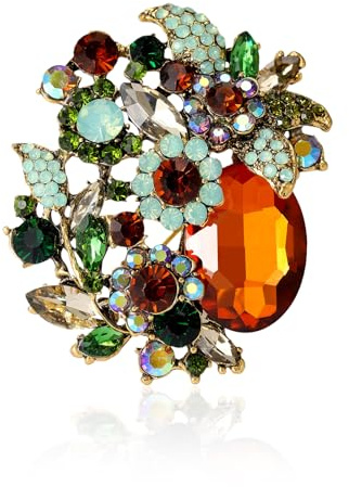 Vintage Brosche Damen Gold, Kristall Blume Anstecknadel mit Großem Tropfenstein, Glitzer Strass Ansteckblume für Schal, Elegante Flower Brooches for Women Schmuck