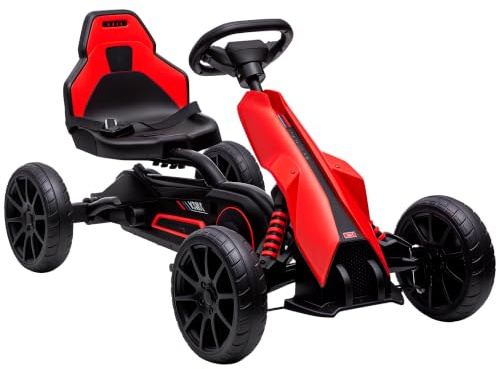 HOMCOM Gokart Tretauto mit Handbremse für Kinder 3-8 Jahren Rot | Verstellbarem Sitz, Vor- und Rückwärtsgang, Kinderspielzeug für Kinder