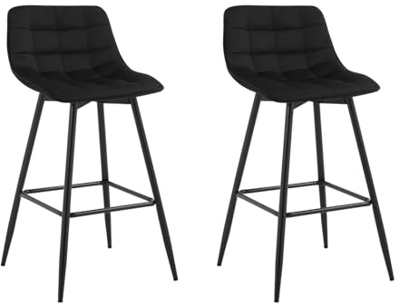 WOLTU Barhocker 2er Set, Barstuhl mit Rückenlehne, Samt-Bezug, Schwarz | Designer bar stühle, Tresenhocker, Bistrohocker mit Fußstütze, für Küche, Bartheke, Esszimmer