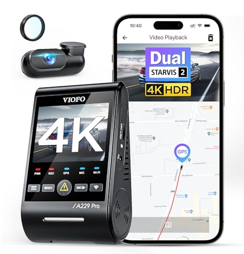 VIOFO A229 Pro 2CH Dashcam, 4K+2K HDR, 5GHz WLAN, GPS, CPL, Nachtsicht 2.0 | 4K+2K Dual-Aufnahme mit HDR, präzises GPS & CPL-Filter, 5GHz WLAN, Optimierte Nachtsicht & Sprachausgabe