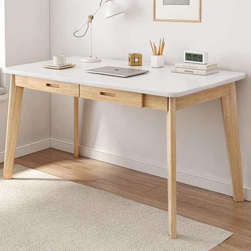 IOTXY Holz Kleiner Schreibtisch mit Schubladen - 120 cm Computertisch | Weiß, für Arbeitszimmer, Schlafzimmer, Wohnzimmer, Heimbüro, Moderner Stil