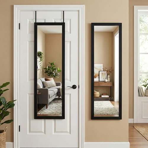 Americanflat 38x130 cm Türspiegel zum Einhängen - Ganzkörperspiegel mit MDF-Rahmen und Metallbügel zum Aufhängen Badezimmer, Schlafzimmer - Großer Spiegel - Schwarz
