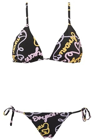 EMPORIO ARMANI Women's Triangle And String Brazilian Logomania Bikini Set, BLACK/HEART LOGO PR, XL
