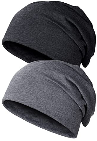 Kiiwah 2pcs Klassische Beanie Mütze für Herren und Damen, Unisex Slouch Strickmützen Longbeanie für Winter (Schwarz, Dunkelgrau)