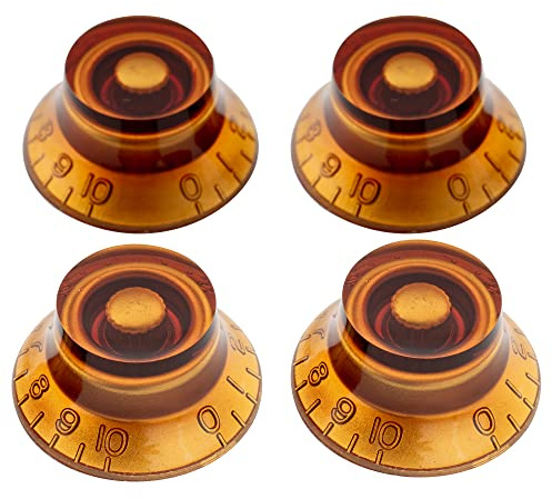 Musiclily Pro Metrisch Gitarren Potiknöpfe Top Hat Knobs Amber 4er Set | 18 Zähne, für Epi LP SG Style E-Gitarre Bass