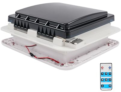 HUSPOO Dachlüfter Wohnmobil 36x36 cm 12V mit Fernbedienung - Automatischer RV Ventilator mit Regen & Temperatursensor, 6-Stufen Lüftung, LED Beleuchtung, Dachluke für Wohnwagen, Camper Van