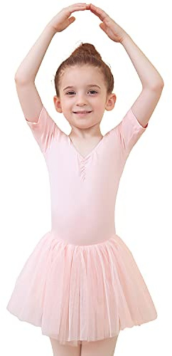 Tancefair Kinder Mädchen Ballettbekleidung Ballettkleid Kurzarm Balletttrikot Kurzarm Ballettanzug Tanzkleid Tanzbody mit Rock Tütü