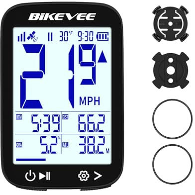 Bikevee GPS Fahrradcomputer Kabellos Wasserdicht 2.4 Zoll FSTN Display IPX7 28h Akkulaufzeit Leichtes Fahrrad Tacho mit Geschwindigkeit Distanz Höhe Temperatur Gradient (Schwarz)