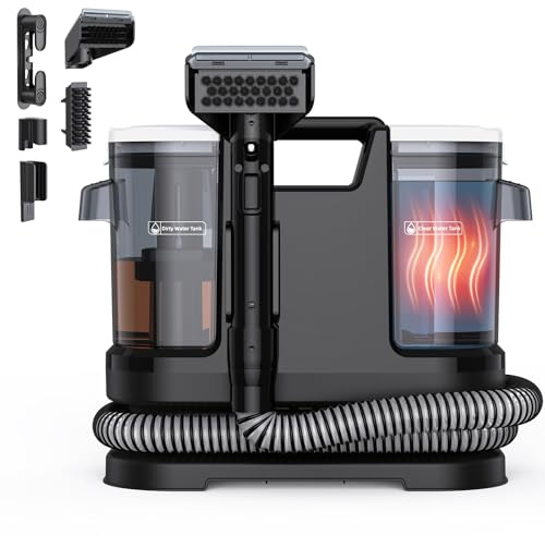 Lubluelu Nasssauger Waschsauger, 1400 W, 22kPa, erhitzt Wasser, Tiefschwarz | Polsterreiniger Gerät mit 35–60 °C Heißwasser, langem Schlauch, großem Tank und Selbstreinigung bei hartnäckigen Flecken.