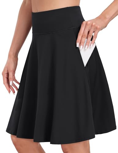 Desol 50cm Tennisrock Damen mit Hose Knielang, Hohe Taille Hosenrock Damen mit 4 Taschen, Golfrock mit Shorts, Skort Damen mit Verstellbares Zugband, Sportrock für Tennis, Golf, Laufen