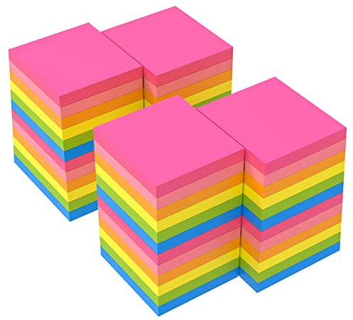 ZCZN Haftnotizen Sticky Notes Selbstklebende Haftnotizzettel Klebezettel 48 Blöcke x 100 Blatt, 76 x 76 mm in 6 Neonfarben