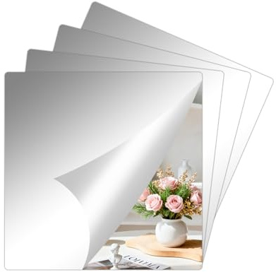 Honcet 4 Stück Spiegel zum Kleben Schranktür - Spiegelfolie Wandspiegel Selbstklebend 20x20cm - Spiegelfliesen Selbstklebend - Klebespiegel für Schrank Wand Badezimmer - Self Adhesive Mirror