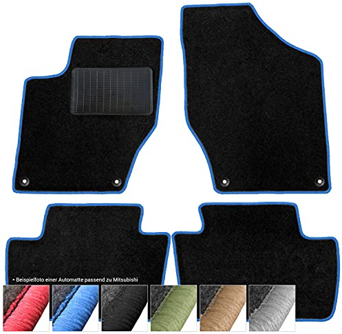 moto-MOLTICO Fußmatten Auto - Velours Autoteppiche | passend für Mitsubishi Space Star ab 2013 - 4-teiliges Set - Schwarze Automatten mit Blauen Ziernähten