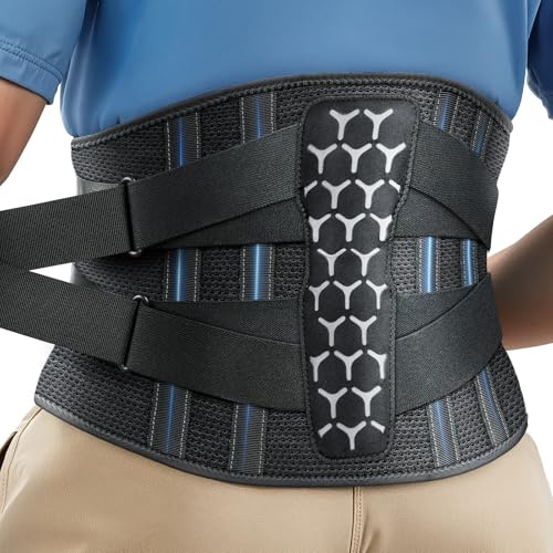 Rakiie Rückenstützgürtel mit Stützstreben Verstellbare Zuggurte und Weiches Atmungsaktives Netzgewebe, Rückenbandage für Rückenschmerzen bei Herren und Damen (Grau, M)
