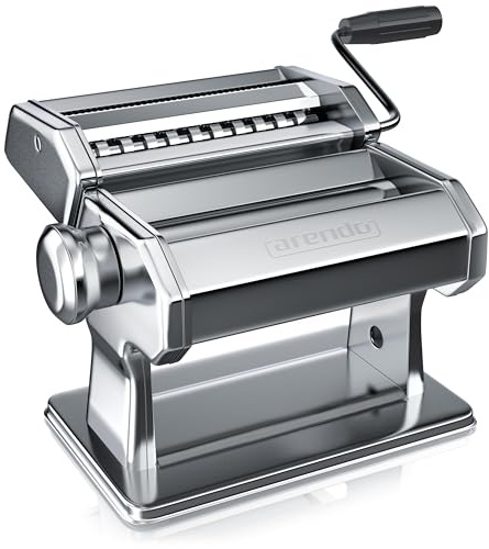 Arendo - Nudelmaschine Pasta Maker – Edelstahl – Nudelpresse – 7 einstellbare Stärken - manuell - Duplexvorsatz für Tagliolini Spaghetti Fettuccine Tagliatelle 2mm und 6 mm - Silber