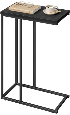 WOLTU Beistelltisch, Couchtisch C Form, Wohnzimmertisch mit Metallgestell, Sofatisch Kaffeetisch, für Kaffee und Laptop, 45 x 63,5 x 25 cm, Schwarz
