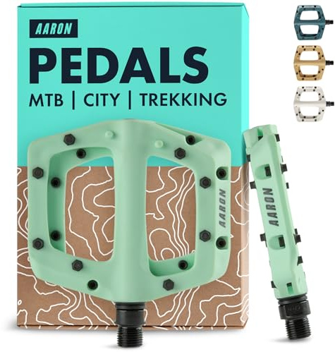 AARON Dirt Pedale aus Kunstoff mit hochwertigen Industrie-Kugellager, rutschfest durch Top Grip & Flat Design, Plattform Fahrradpedale für Dirtbike, E-Bike, Mountainbike (MTB) & Trekking in Mint