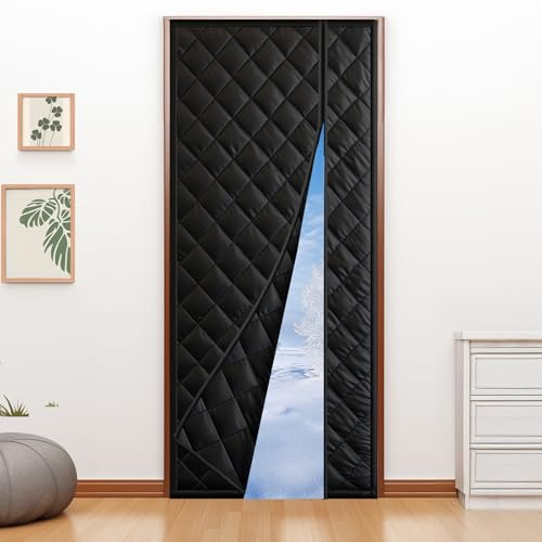 URBZUE Magnet Wärmeschutzvorhang 100x220CM | Thermovorhang Kälteschutz | Kälteschutzvorhang Winddicht und Energiesparend | Haustierfreundlich | Thermo Vorhang Für Kellertür Balkon Terrassen, Schwarzn