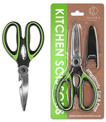 Oliver's Kitchen ® Küchenschere - Super scharf & robust - Multifunktional Haushaltsschere mit integriertem Flaschenöffner & Sicherheitsabdeckung - 20 cm - Universalschere aus Edelstahl